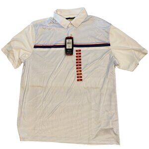 Greg Norman Mens XXL Play Dry White & Blue Striped Polo Shirt With Red Accent